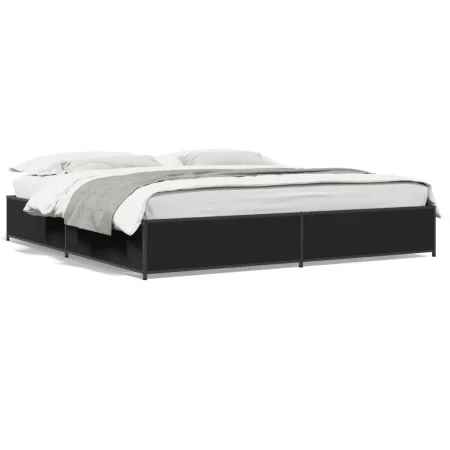 Engineered wood and black metal bed frame 160x200cm by vidaXL, Beds and slatted bases - Ref: Foro24-3279832, Price: 138,17 €,...