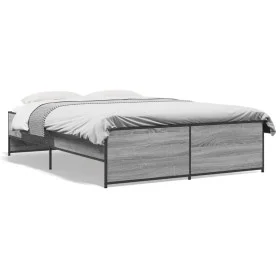 Sonoma gray metal engineered wood bed frame 140x190 cm by vidaXL, Beds and slatted bases - Ref: Foro24-3279900, Price: 138,47...
