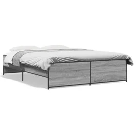 Sonoma gray metal engineered wood bed frame 150x200 cm by vidaXL, Beds and slatted bases - Ref: Foro24-3279885, Price: 147,23...