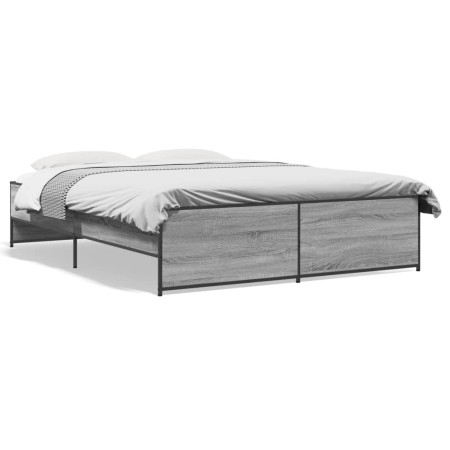 Estructura cama madera ingeniería metal gris Sonoma 150x200 cm de vidaXL, Camas y somieres - Ref: Foro24-3279885, Precio: 149...