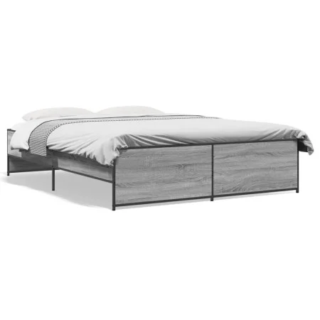 Sonoma gray metal engineered wood bed frame 150x200 cm by vidaXL, Beds and slatted bases - Ref: Foro24-3279885, Price: 147,22...