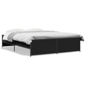 Engineered wood and black metal bed frame 140x200cm by vidaXL, Beds and slatted bases - Ref: Foro24-3279887, Price: 143,57 €,...