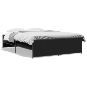 Engineered wood and black metal bed frame 135x190cm by vidaXL, Beds and slatted bases - Ref: Foro24-3279902, Price: 136,61 €,...