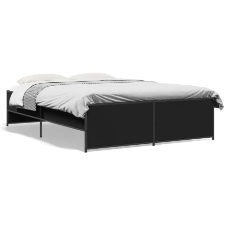 Engineered wood and black metal bed frame 135x190cm by vidaXL, Beds and slatted bases - Ref: Foro24-3279902, Price: 136,61 €,...
