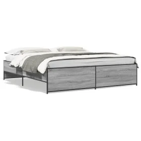Sonoma gray metal engineered wood bed frame 200x200 cm by vidaXL, Beds and slatted bases - Ref: Foro24-3279870, Price: 154,05...