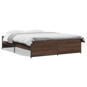 Engineered wood bed frame oak brown metal 140x200 cm by vidaXL, Beds and slatted bases - Ref: Foro24-3279891, Price: 142,28 €...