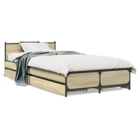 Sonoma oak engineered wood bed with drawers 90x200 cm by vidaXL, Beds and slatted bases - Ref: Foro24-3279968, Price: 154,21 ...