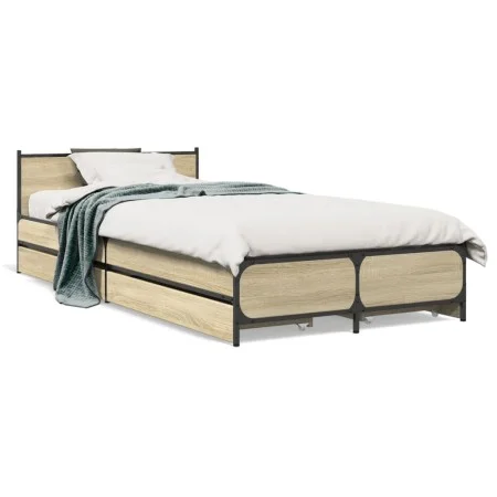 Sonoma oak engineered wood bed with drawers 90x200 cm by vidaXL, Beds and slatted bases - Ref: Foro24-3279968, Price: 154,21 ...