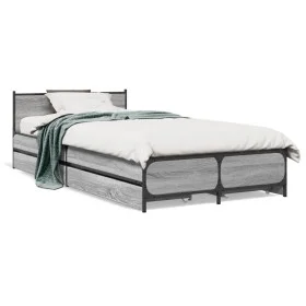 Cama con cajones madera de ingeniería gris Sonoma 75x190 cm de vidaXL, Camas y somieres - Ref: Foro24-3279975, Precio: 148,21...