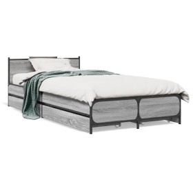 Sonoma gray engineered wood bed with drawers 75x190 cm by vidaXL, Beds and slatted bases - Ref: Foro24-3279975, Price: 150,03...