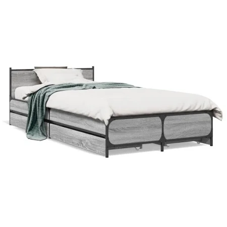 Sonoma gray engineered wood bed with drawers 75x190 cm by vidaXL, Beds and slatted bases - Ref: Foro24-3279975, Price: 148,24...