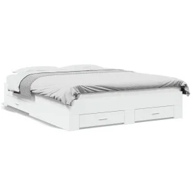 White engineered wood bed with drawers 140x200 cm by vidaXL, Beds and slatted bases - Ref: Foro24-3280384, Price: 188,63 €, D...
