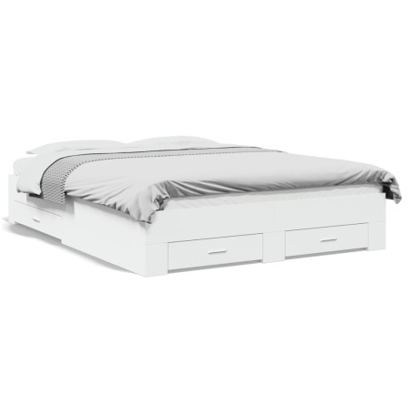 White engineered wood bed with drawers 140x200 cm by vidaXL, Beds and slatted bases - Ref: Foro24-3280384, Price: 179,56 €, D...