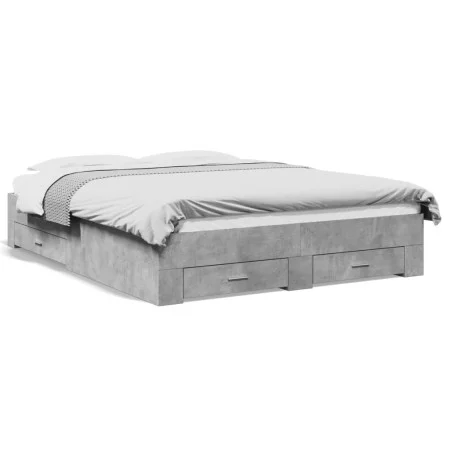 Concrete gray engineered wood bed with drawers 160x200 cm by vidaXL, Beds and slatted bases - Ref: Foro24-3280373, Price: 197...