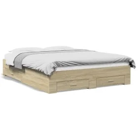 Cama con cajones madera ingeniería roble Sonoma 140x200 cm de vidaXL, Camas y somieres - Ref: Foro24-3280386, Precio: 165,17 ...