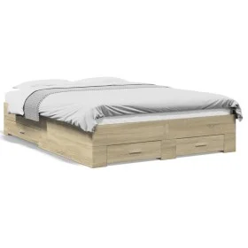 Sonoma oak engineered wood bed with drawers 140x190 cm by vidaXL, Beds and slatted bases - Ref: Foro24-3280400, Price: 169,29...