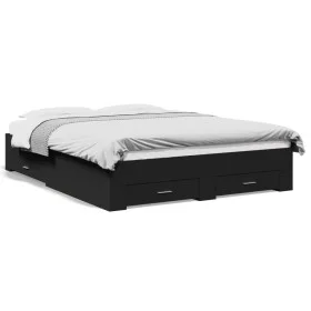 Black engineered wood bed frame with drawers 160x200 cm by vidaXL, Beds and slatted bases - Ref: Foro24-3280371, Price: 180,9...