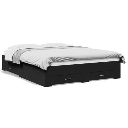 Black engineered wood bed frame with drawers 160x200 cm by vidaXL, Beds and slatted bases - Ref: Foro24-3280371, Price: 183,4...