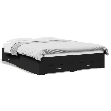 Black engineered wood bed frame with drawers 160x200 cm by vidaXL, Beds and slatted bases - Ref: Foro24-3280371, Price: 180,9...