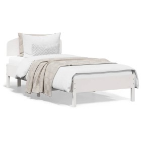 Estructura de cama con cabecero madera de pino blanca 90x200 cm