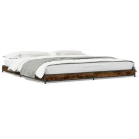 Engineered wood bed frame metal smoked oak 200x200cm by vidaXL, Beds and slatted bases - Ref: Foro24-845128, Price: 102,21 €,...