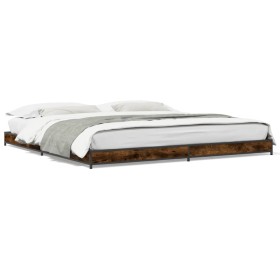 Estructura cama madera ingeniería metal roble ahumado 200x200cm de vidaXL, Camas y somieres - Ref: Foro24-845128, Precio: 103...