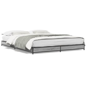 Sonoma gray metal engineered wood bed frame 120x200 cm by vidaXL, Beds and slatted bases - Ref: Foro24-845154, Price: 89,93 €...