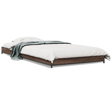 Estructura cama madera ingeniería metal roble marrón 90x200 cm de vidaXL, Camas y somieres - Ref: Foro24-845180, Precio: 70,93 €