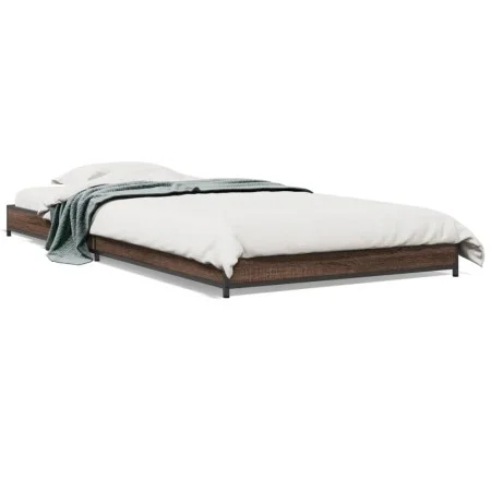Estructura cama madera ingeniería metal marrón roble 100x200 cm de vidaXL, Camas y somieres - Ref: Foro24-845175, Precio: 58,...