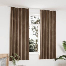 Cortinas opacas con ganchos 2 pzas terciopelo beige 140x175 cm Cortinas opacas con ganchos 2 pzas terciopelo beige 140x175 cm