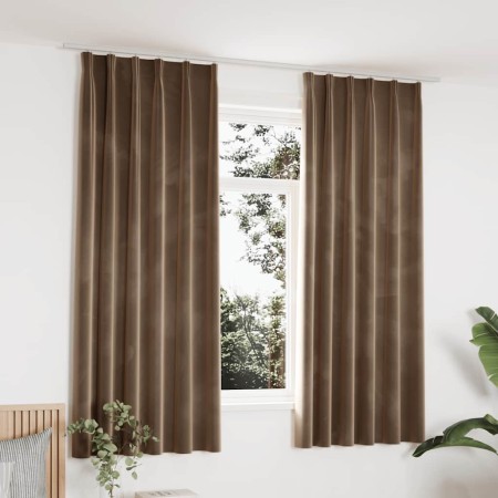 Cortinas opacas con ganchos 2 pzas terciopelo beige 140x175 cm