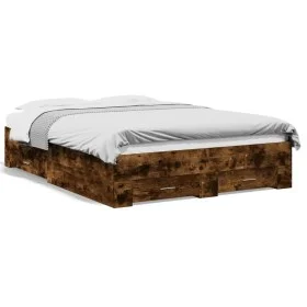 Smoked oak engineered wood bed with drawers 120x190 cm by vidaXL, Beds and slatted bases - Ref: Foro24-3280416, Price: 173,45...