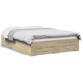 Sonoma oak engineered wood bed with drawers 120x190 cm by vidaXL, Beds and slatted bases - Ref: Foro24-3280414, Price: 178,40...