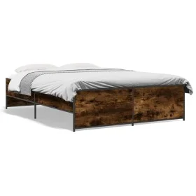Engineered wood bed frame metal smoked oak 120x190cm by vidaXL, Beds and slatted bases - Ref: Foro24-3279909, Price: 129,28 €...