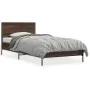 Brown oak metal engineered wood bed frame 90x200 cm by vidaXL, Beds and slatted bases - Ref: Foro24-845521, Price: 73,59 €, D...