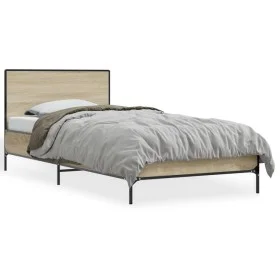 Sonoma oak metal engineered wood bed frame 90x190 cm by vidaXL, Beds and slatted bases - Ref: Foro24-845563, Price: 77,33 €, ...