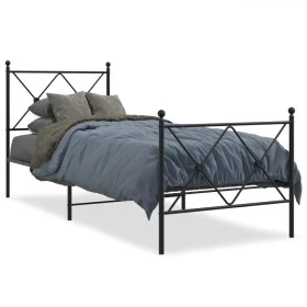 Bed frame with headboard and black metal footboard 75x190 cm by vidaXL, Beds and slatted bases - Ref: Foro24-376510, Price: 6...