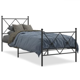 Estructura de cama con cabecero y estribo metal negro 75x190 cm