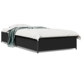 Black engineered wood and metal bed frame 90x190 cm by vidaXL, Beds and slatted bases - Ref: Foro24-845116, Price: 64,24 €, D...