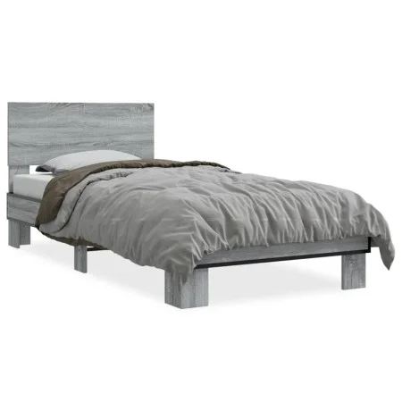 Estructura cama madera ingeniería metal gris Sonoma 100x200 cm de vidaXL, Camas y somieres - Ref: Foro24-845805, Precio: 77,8...