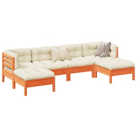 6-piece garden sofa set with wax-brown pine wood cushions by vidaXL, Garden sets - Ref: Foro24-3299571, Price: 497,61 €, Disc...