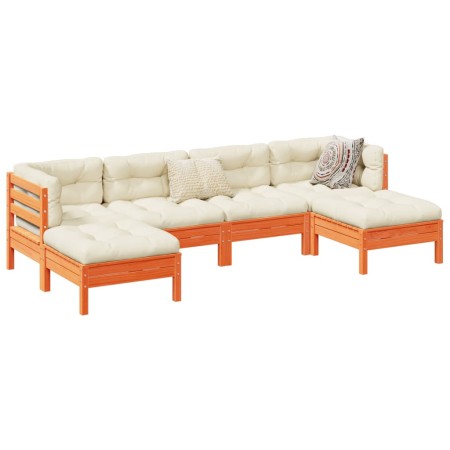 6-piece garden sofa set with wax-brown pine wood cushions by vidaXL, Garden sets - Ref: Foro24-3299571, Price: 501,62 €, Disc...