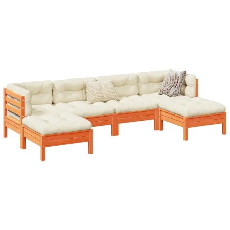 6-piece garden sofa set with wax-brown pine wood cushions by vidaXL, Garden sets - Ref: Foro24-3299571, Price: 484,85 €, Disc...