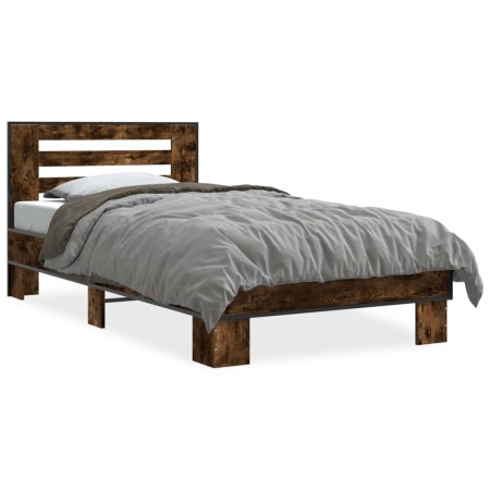 Estructura cama madera ingeniería metal roble humo 75x190 cm de vidaXL, Camas y somieres - Ref: Foro24-845659, Precio: 65,18 ...