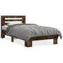 Engineered wood bed frame metal smoke oak 75x190 cm by vidaXL, Beds and slatted bases - Ref: Foro24-845659, Price: 71,87 €, D...