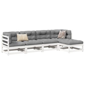 Gartensofa-Set 5-teilig aus massivem weißem Kiefernholz von vidaXL, Gartensets - Ref: Foro24-3299385, Preis: 300,62 €, Rabatt: %