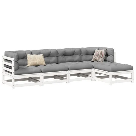 Gartensofa-Set 5-teilig aus massivem weißem Kiefernholz von vidaXL, Gartensets - Ref: Foro24-3299385, Preis: 296,95 €, Rabatt: %