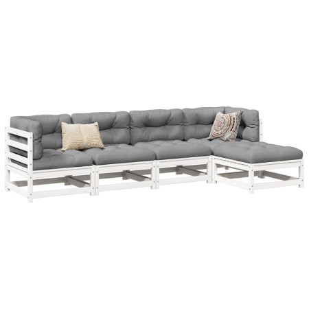 Gartensofa-Set 5-teilig aus massivem weißem Kiefernholz von vidaXL, Gartensets - Ref: Foro24-3299385, Preis: 300,62 €, Rabatt: %