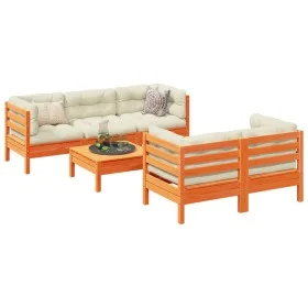 6-piece garden sofa set with wax-brown pine wood cushions by vidaXL, Garden sets - Ref: Foro24-3299294, Price: 489,81 €, Disc...