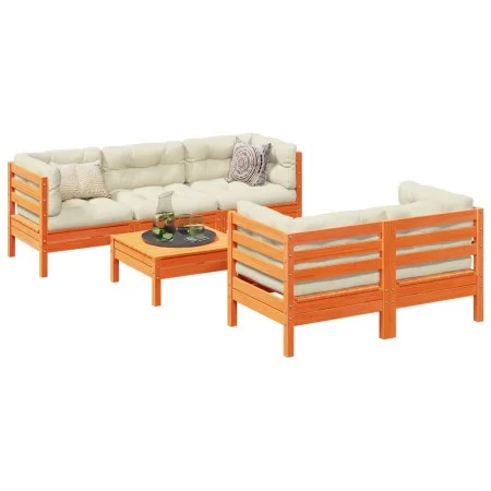 6-piece garden sofa set with wax-brown pine wood cushions by vidaXL, Garden sets - Ref: Foro24-3299294, Price: 489,11 €, Disc...